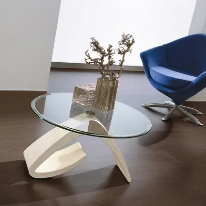 Tavolino con piano in vetro e base in marmo sintetico Cinzia de La Primavera