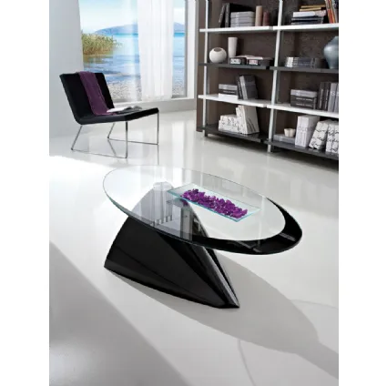Tavolino di design in vetro con basamento in marmo sintetico verniciato Nero Pamela di La Primavera