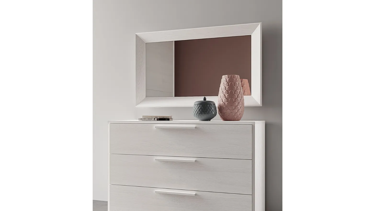 Specchio rettangolare Talia con cornice in finitura Matwood White di SantaLucia