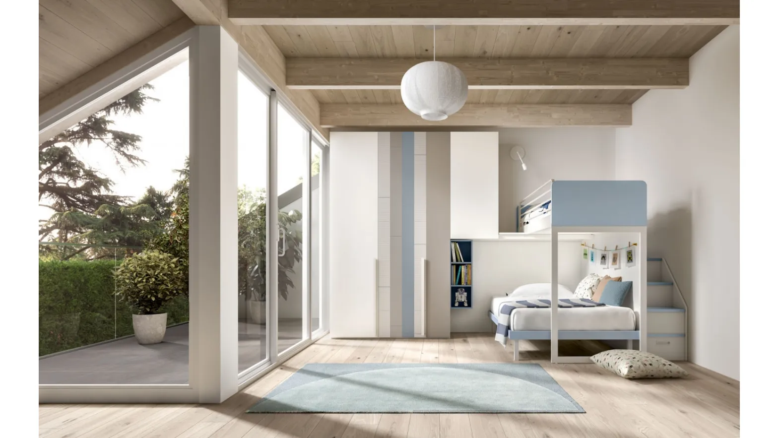 Camera con soppalco Room 163 con armadio dalle ante personalizzabili di Zg Mobili