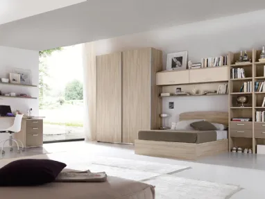 Cameretta a ponte in melaminico e laccato con letto matrimoniale con contenitore Composizione EN03 di S75