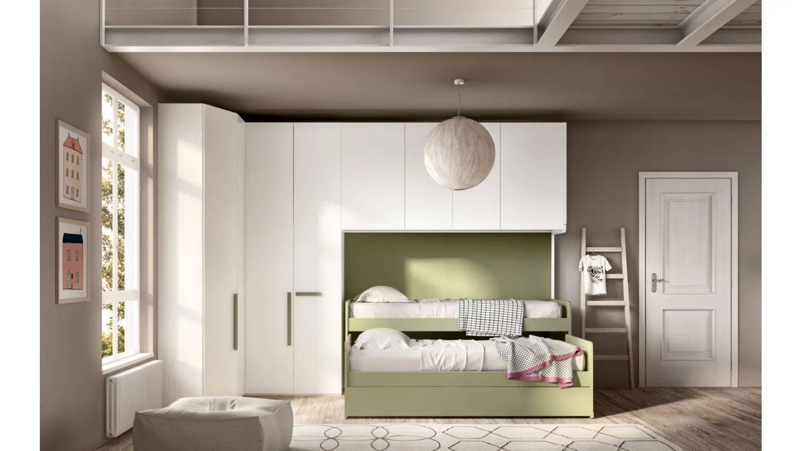Camera con ponte angolare e doppio letto estraibile Room 147 di Zg Mobili