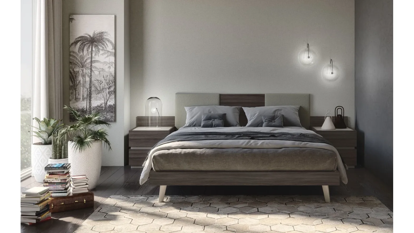 Comodino in finitura olmo e beige Cuby di S75