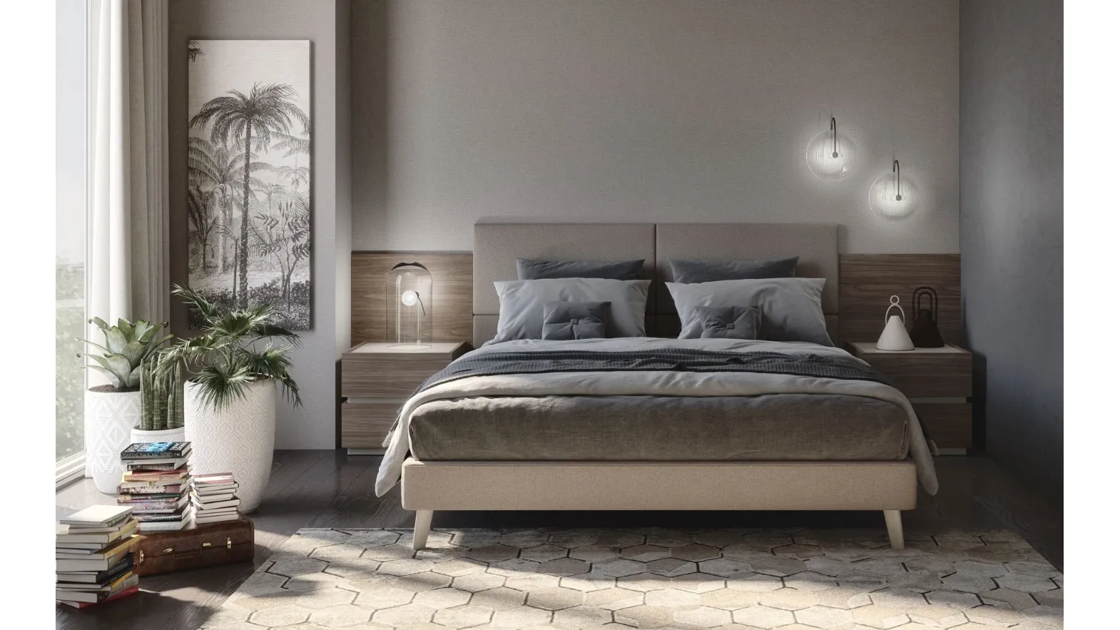 Comodino in finitura noce e beige Cuby di S75