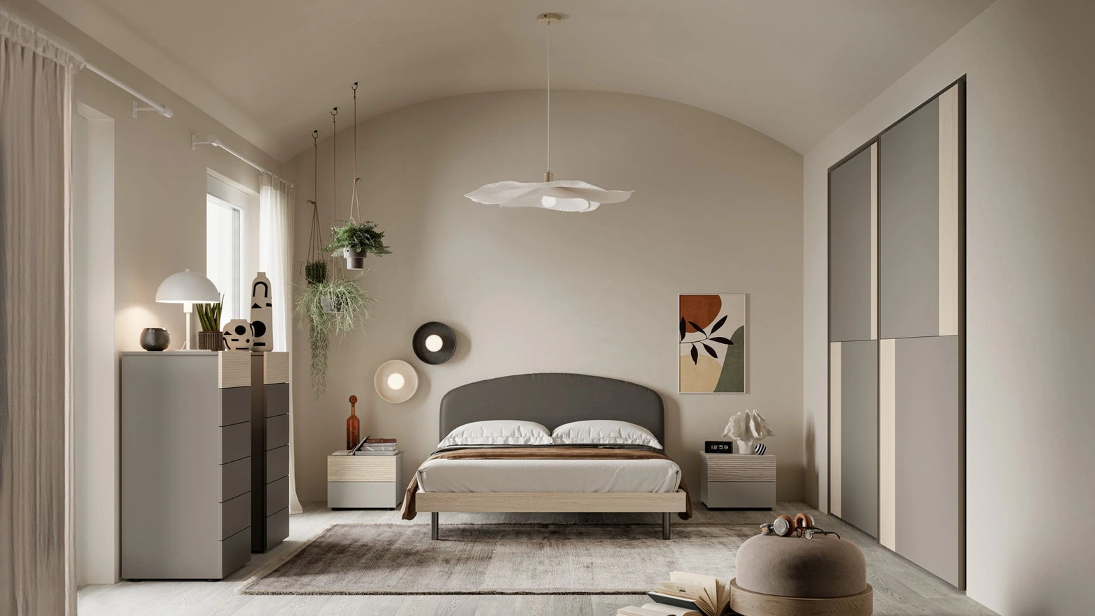Letto con testiera curva rivestita in ecopelle Alis di SantaLucia