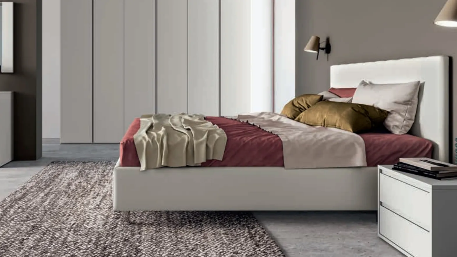 Letto in ecopelle con testiera trapuntata con cuciture verticali Cupido di SantaLucia