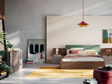 Letto con pannello in tessuto e box contenitore Diska di Orme