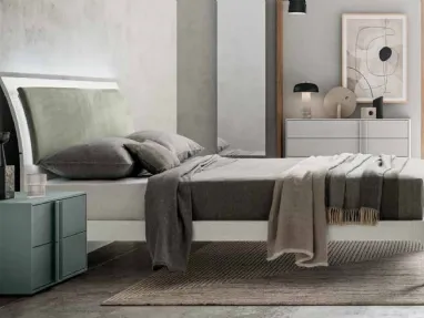 Letto finitura Matwood White con testiera imbottita Parentesi di SantaLucia