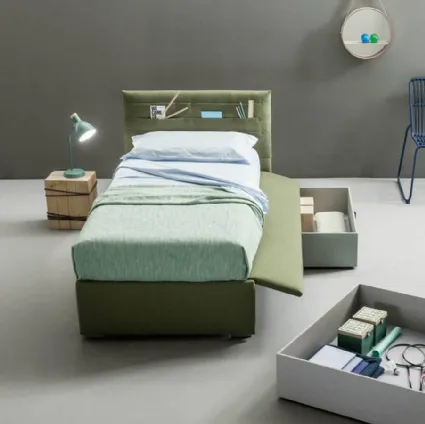 Letto matrimoniale imbottito con tasche nella testiera Pocket di Bside