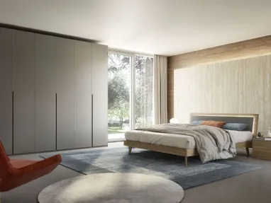 Letto in melaminico finitura noce con testiera in pelle con led Tahiti Led di S75