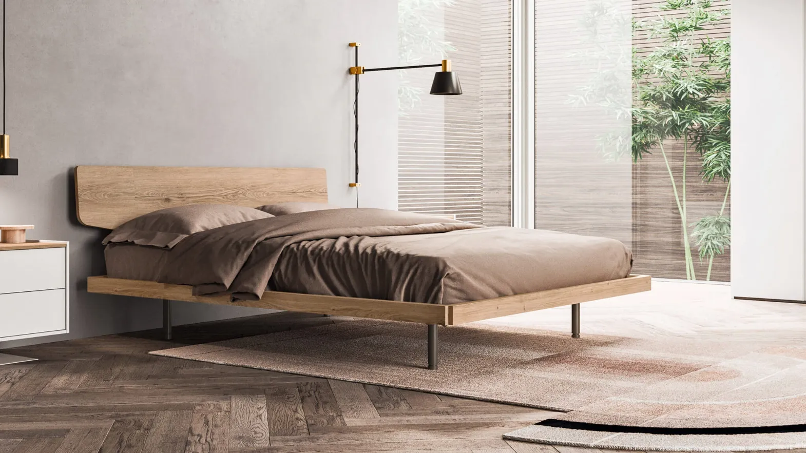 Letto con testiera Urban in essenza legno smoke di Mab