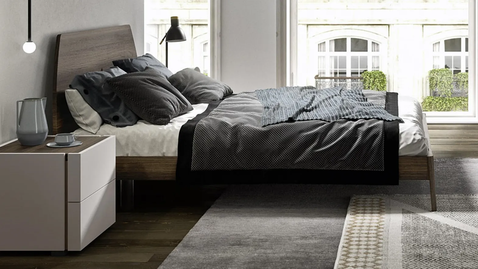 Letto in legno con testiera sagomata Vico di Mab