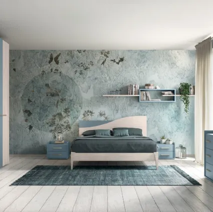Letto Volo Sunrise con giroletto Manny finitura Ciliegio bianco e Cadaques di Colombini Casa