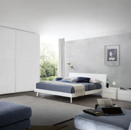 Letto con testiera in finitura cemento bianco Wall di S75