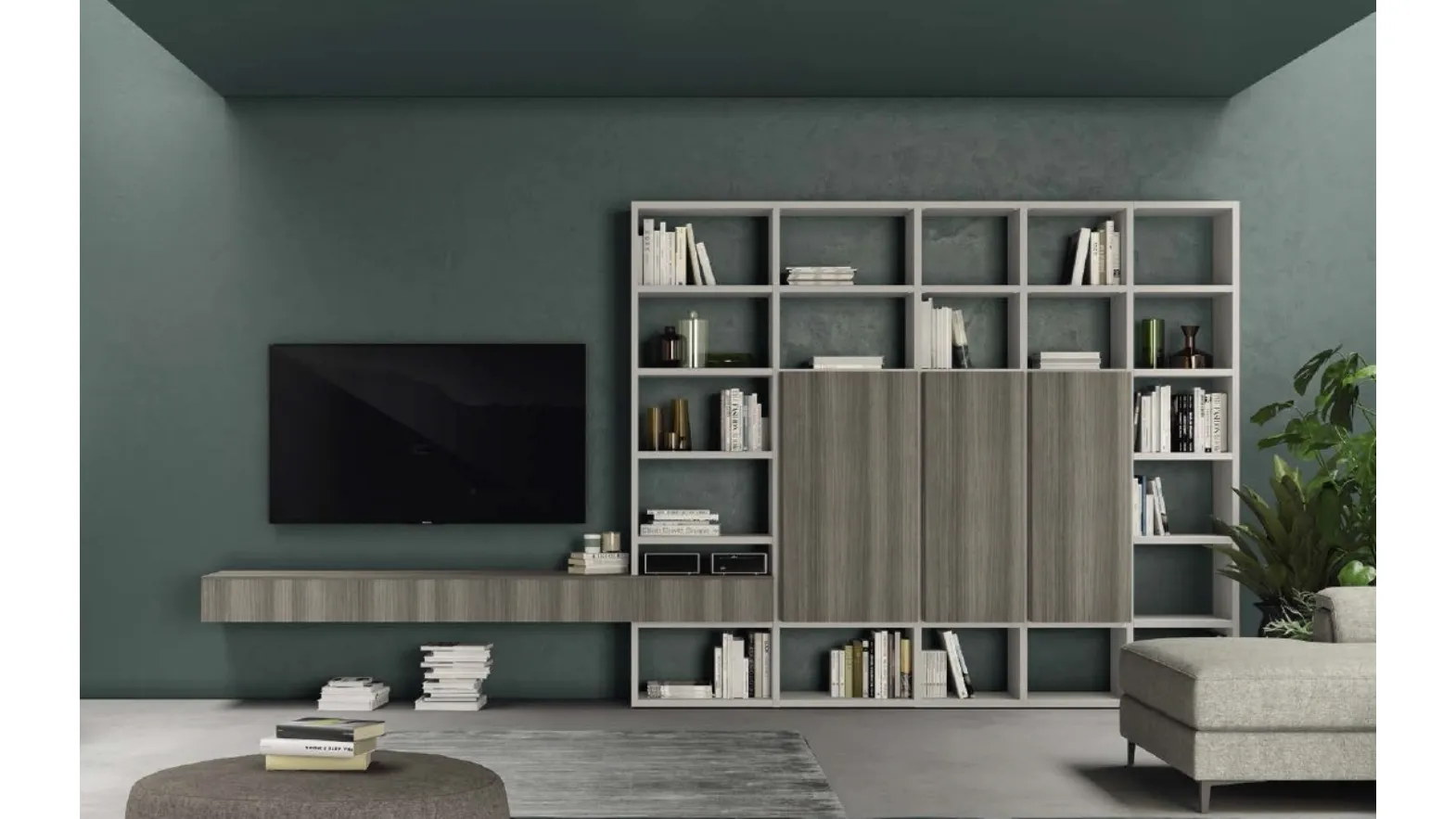 Libreria a muro Vitalyty Luce Bianca e Grigia in melaminico di Colombini Casa