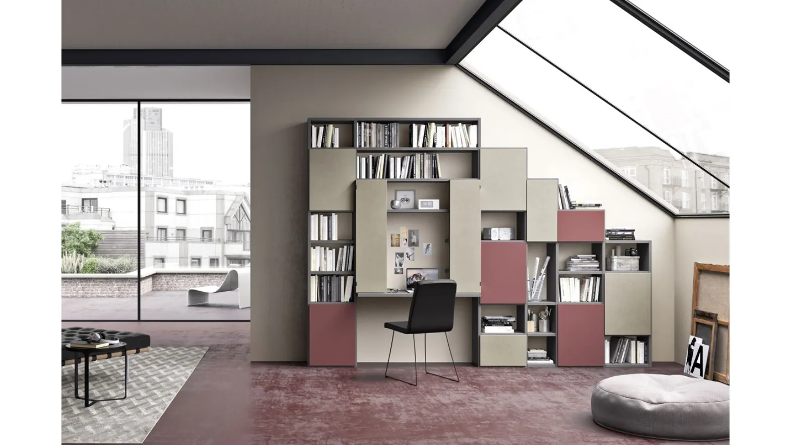 Libreriaa muro componibile in laccato opaco Sistema 17 di Mab