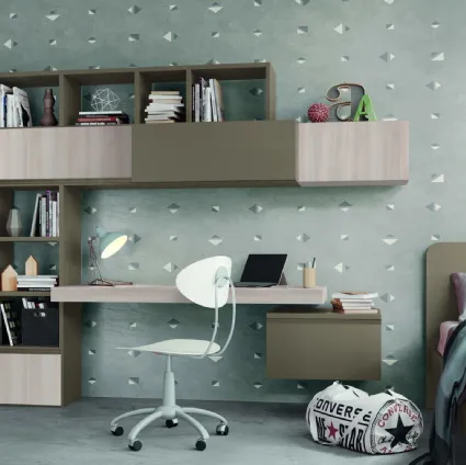 Libreria componibile a muro con scrivania integrata Golf Infinity L108 in melaminico di Colombini Casa