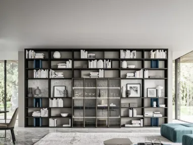 Libreria effetto frassino carbone laccato opaco indaco laminato effetto marmo Day 25 Logico di Orme