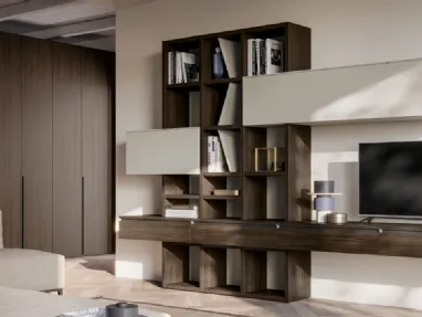 Libreria in melaminico effetto legno e laccato opaco GS211 di SantaLucia
