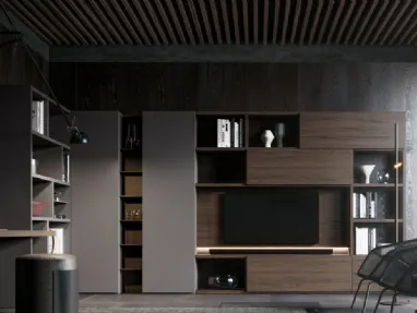 Libreria GS217 in melaminico effetto legno e laccato opaco di SantaLucia