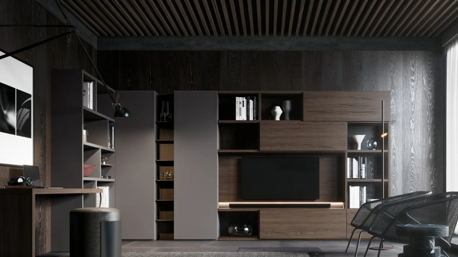 Libreria GS217 in melaminico effetto legno e laccato opaco di SantaLucia