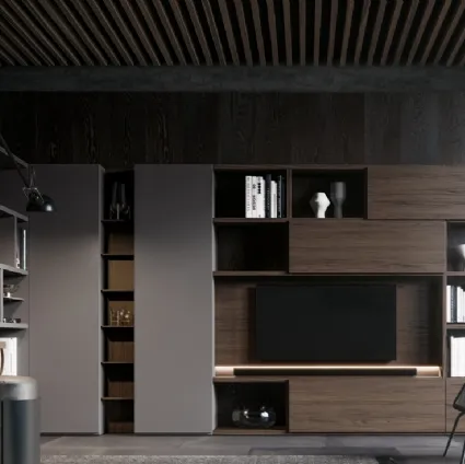 Libreria GS217 in melaminico effetto legno e laccato opaco di SantaLucia