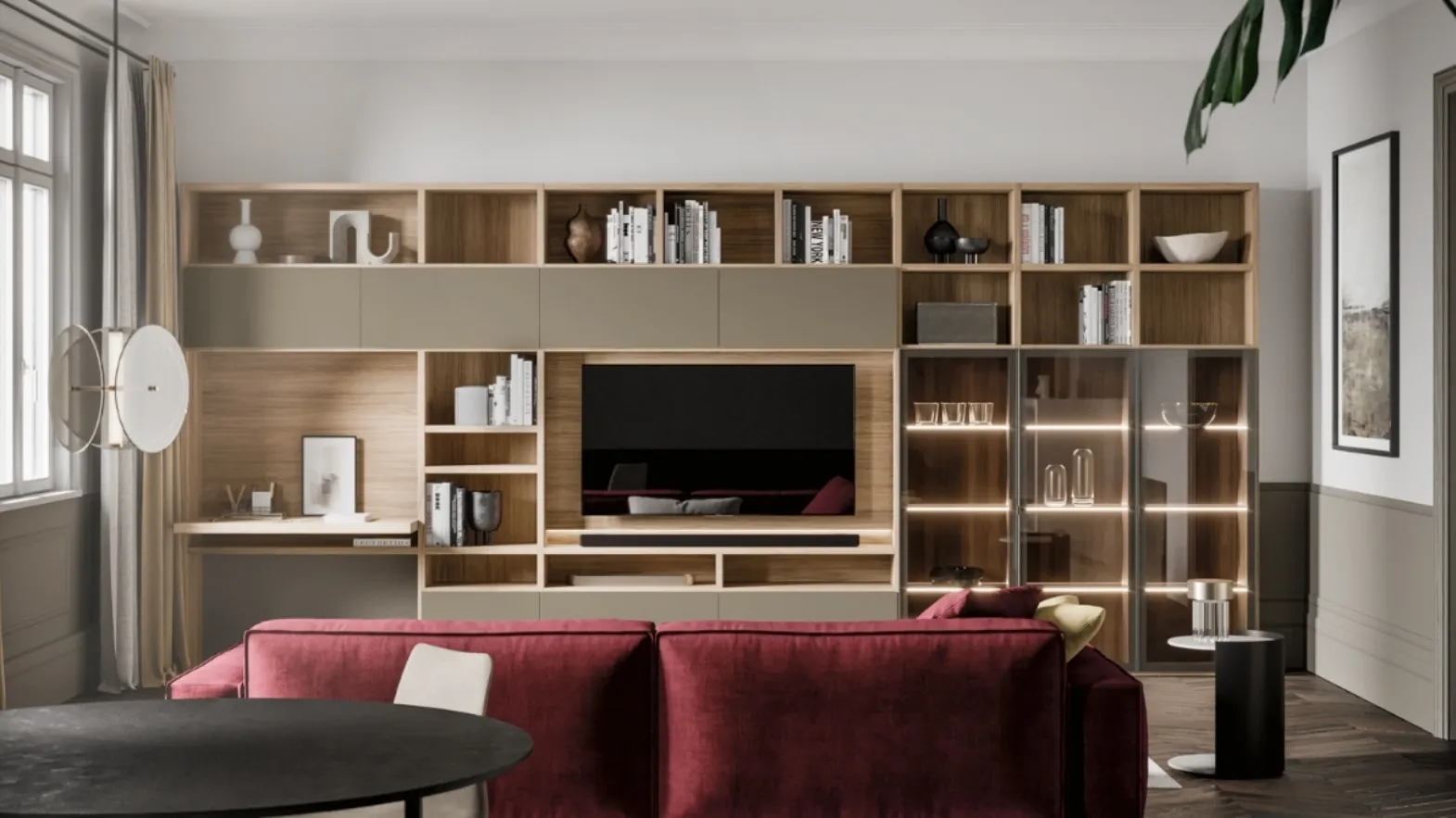 Libreria GS219 in finitura effetto legno e laccato opaco di SantaLucia