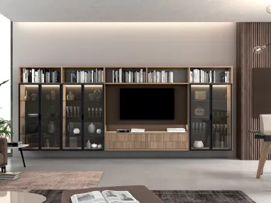 Libreria sospesa con vetrina Vitalyty in melaminico e vetro fumé di Colombini Casa