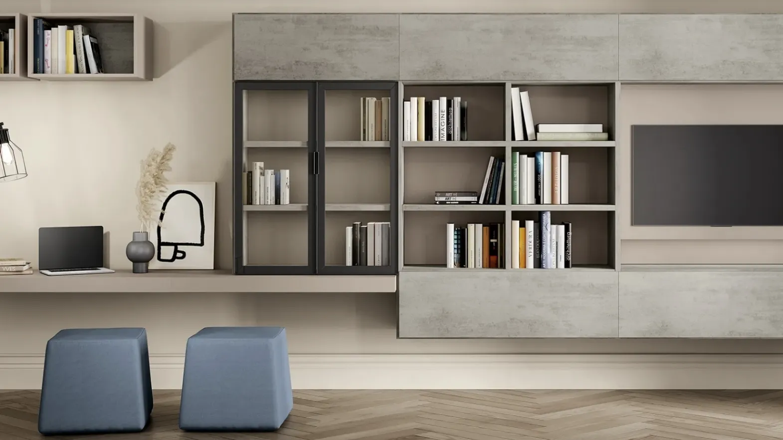 Libreria Vitalyty sospesa stile moderno in melaminico di Colombini Casa