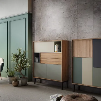 Madia alta Living 10 in laccato opaco colori vari e Aria Larice Cortina di Arredo3