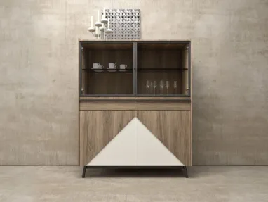 Madia Alta in legno con inserti in laccato bianco opaco e ante superiori in vetro Glamour 10 di Mab