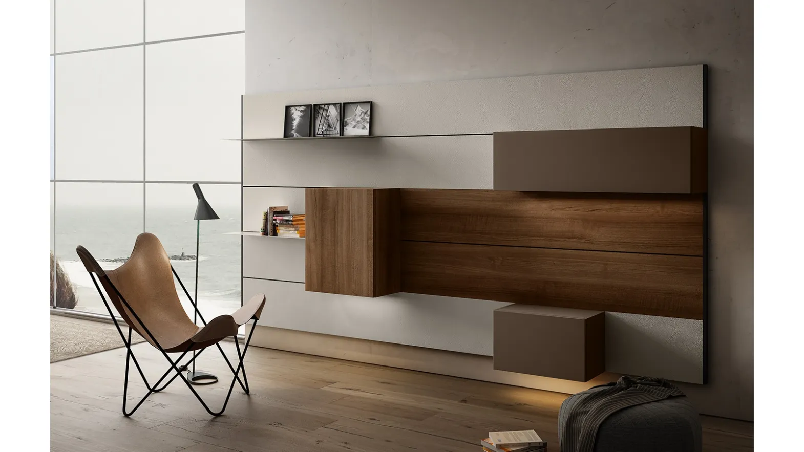 Mobile sospeso Living 01 in Noce e laccato opaco di Arredo3