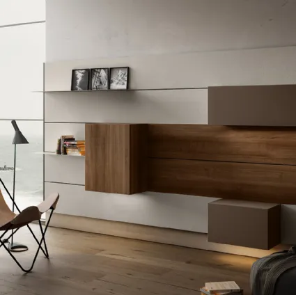 Mobile sospeso Living 01 in Noce e laccato opaco di Arredo3