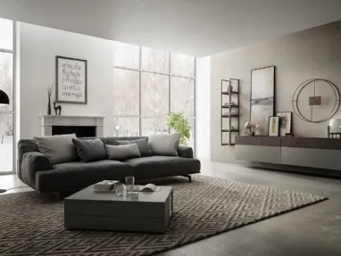 Mobile sospeso Living 03 in laccato opaco grigio e Noce bruno di Arredo3