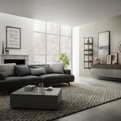 Mobile sospeso Living 03 in laccato opaco grigio e Noce bruno di Arredo3