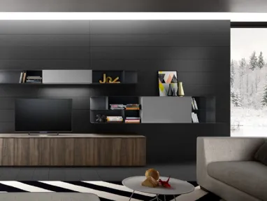 Parete Attrezzata Living 06 in laminato effetto legno e laccato Grigio opaco di Arredo3