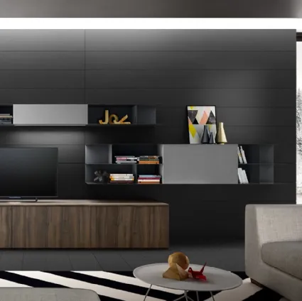 Parete Attrezzata Living 06 in laminato effetto legno e laccato Grigio opaco di Arredo3