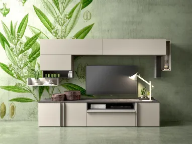 Parete Attrezzata in laccato opaco con top in finitura brown marble di Mab