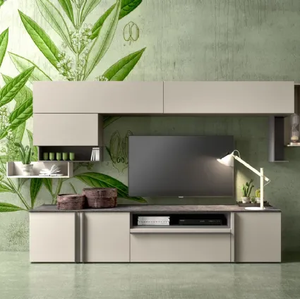 Parete Attrezzata in laccato opaco con top in finitura brown marble di Mab