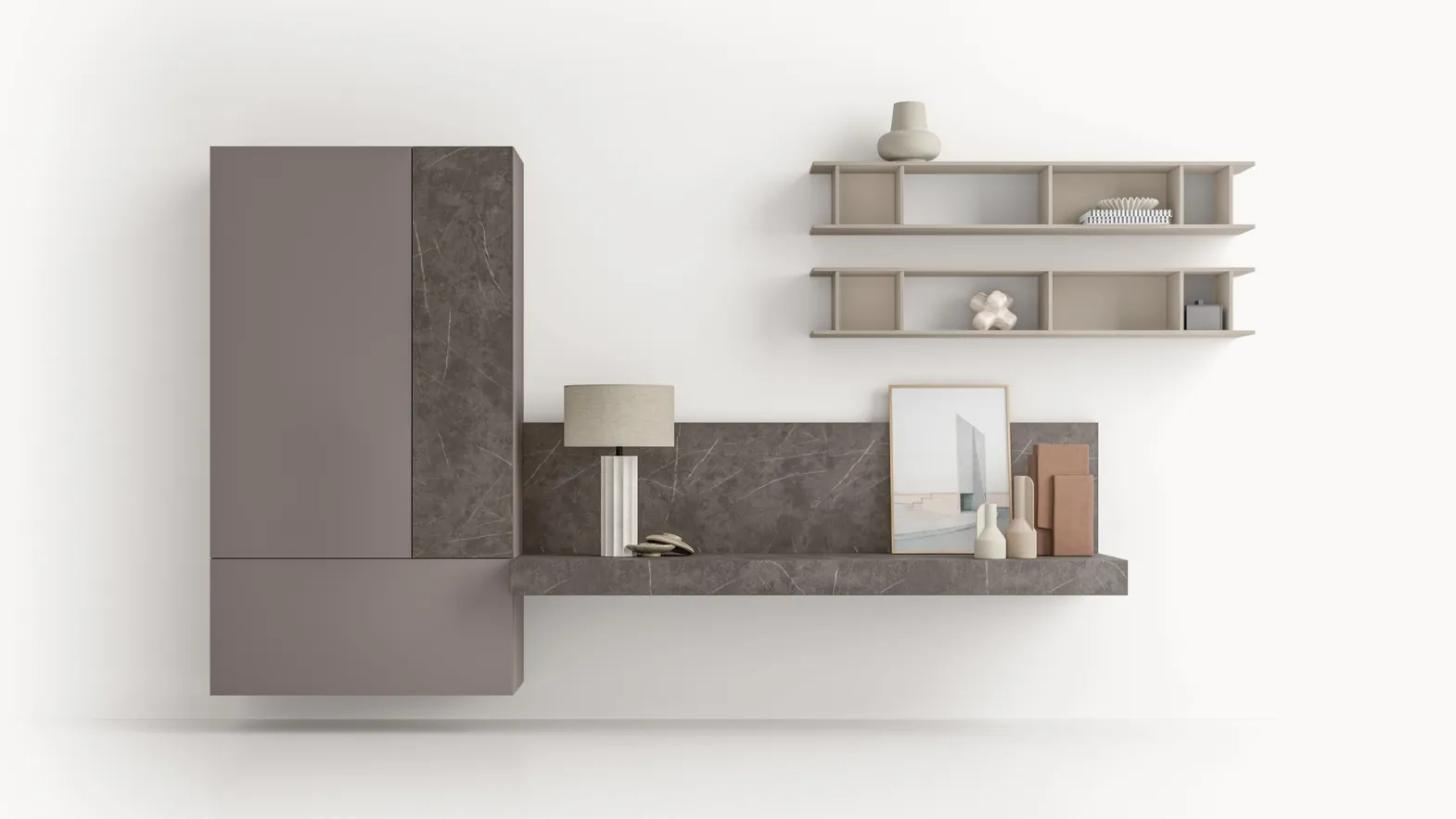 Parete Attrezzata GS304 in laccato opaco e melaminico effetto marmo grafite SantaLucia