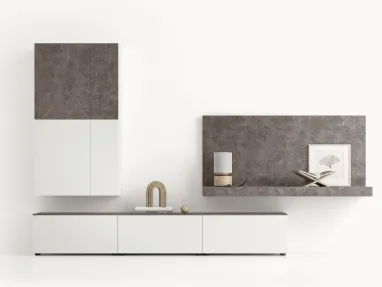 Parete Attrezzata GS307 in laccato opaco e finitura effetto marmo grafite di SantaLucia