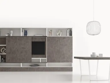 Parete Attrezzata GS314 in melaminico effetto marmo grafite e laccato bianco opaco di SantaLucia