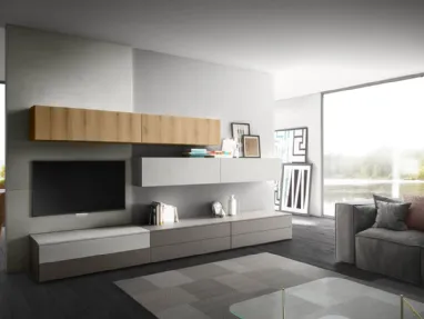 Parete Attrezzata Living 11 in laccato opaco e Rovere biondo di Arredo3