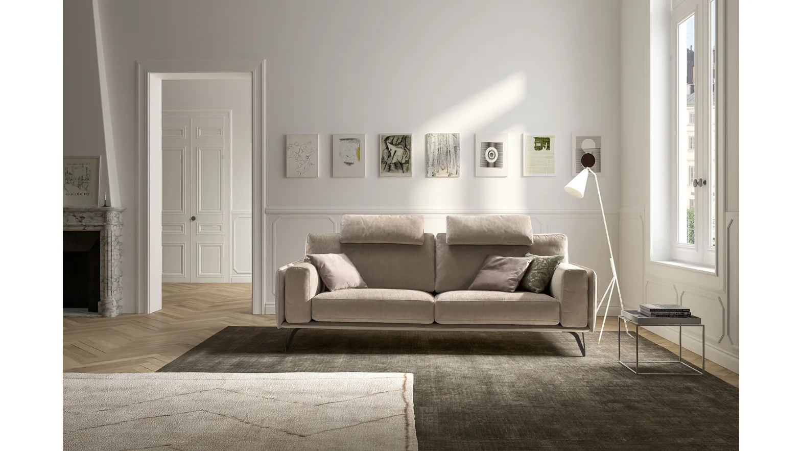Divano lineare moderno in tessuto Living Bright di Samoa