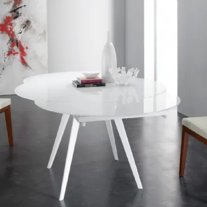Tavolo rotondo Argo in vetro bianco e struttura in metallo laccato lucido di Eurosedia