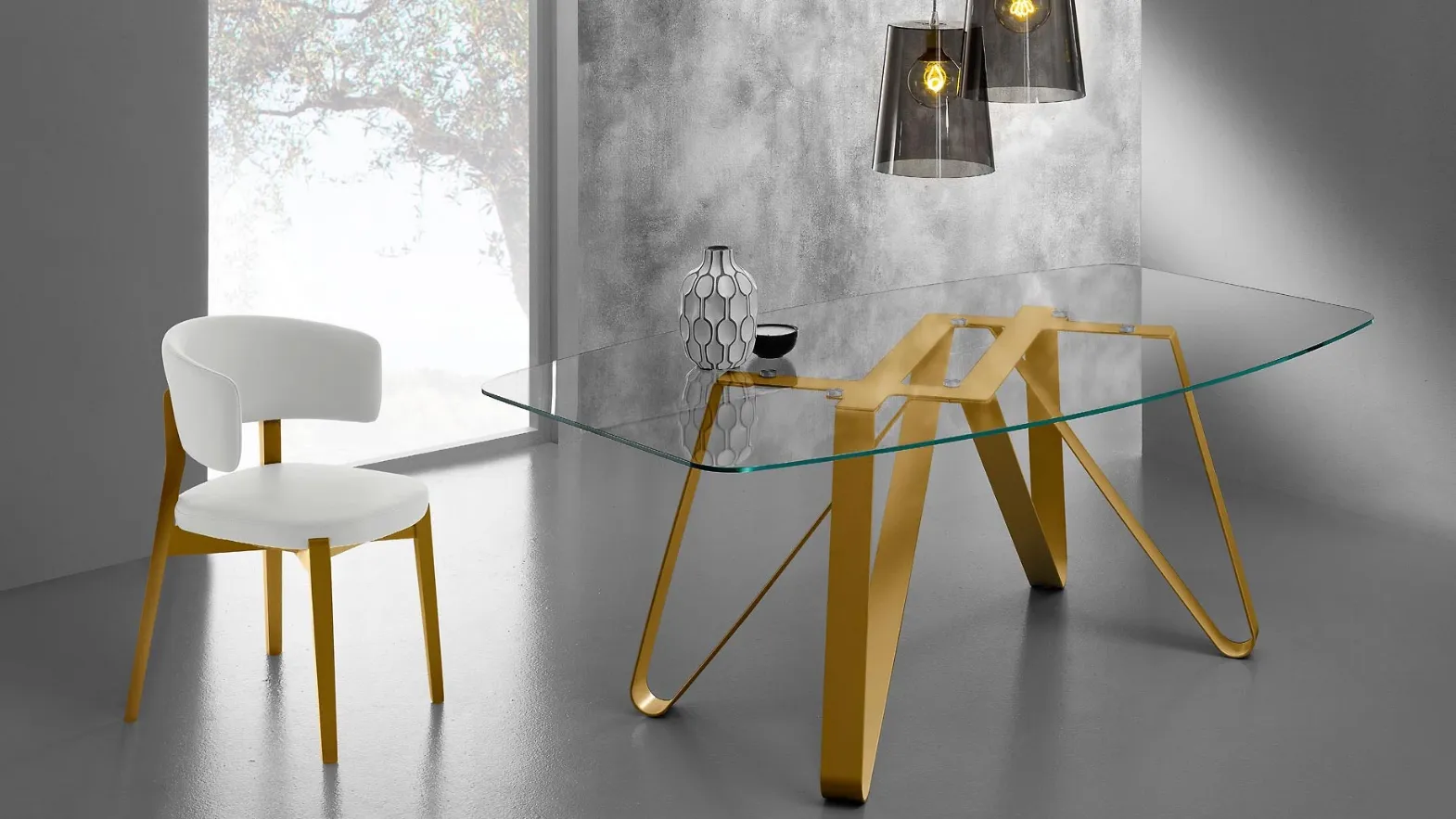 Tavolo Axel Oro in metallo e vetro di design di Eurosedia