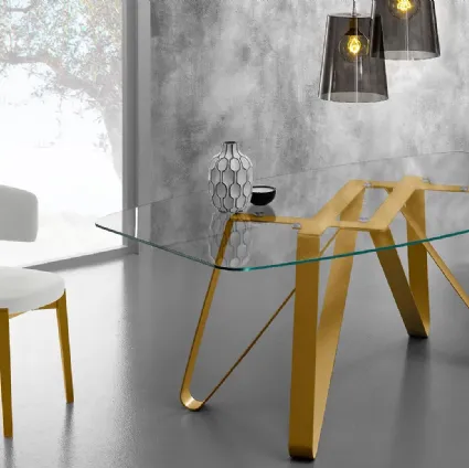 Tavolo Axel Oro in metallo e vetro di design di Eurosedia
