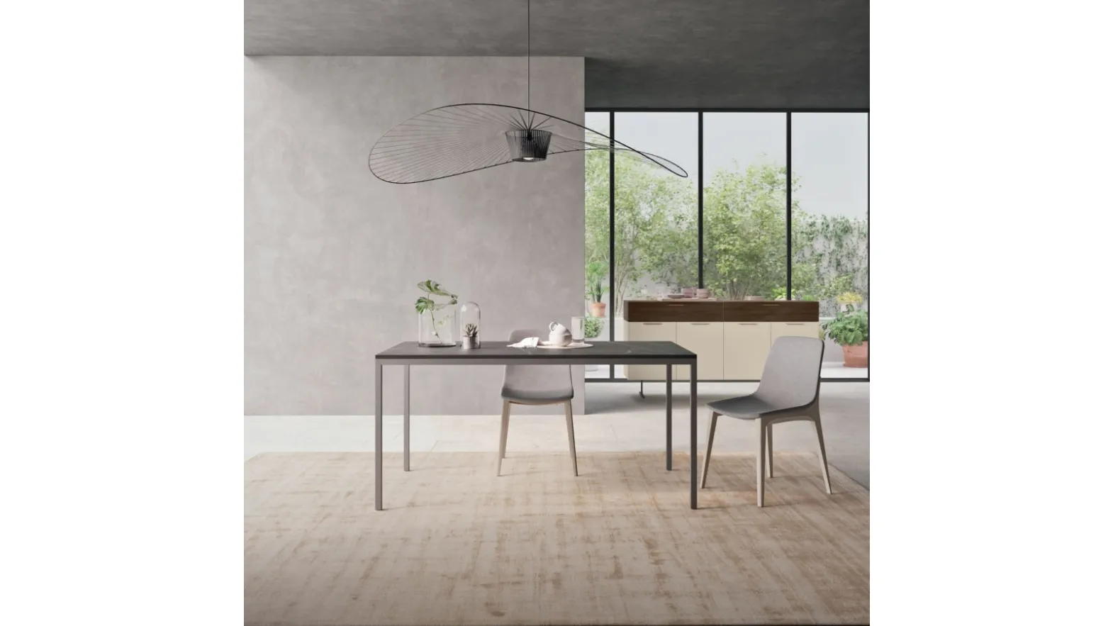 Tavolo con piano in marmo e basamento laccato Tufo Slim 01 di Orme