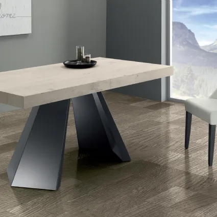 Tavolo allungabile Pechino in laminato abete bianco con base in metallo grigio ardesia di Eurosedia