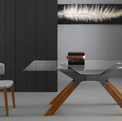 Tavolo fisso in metallo e vetro di design Steel di Eurosedia